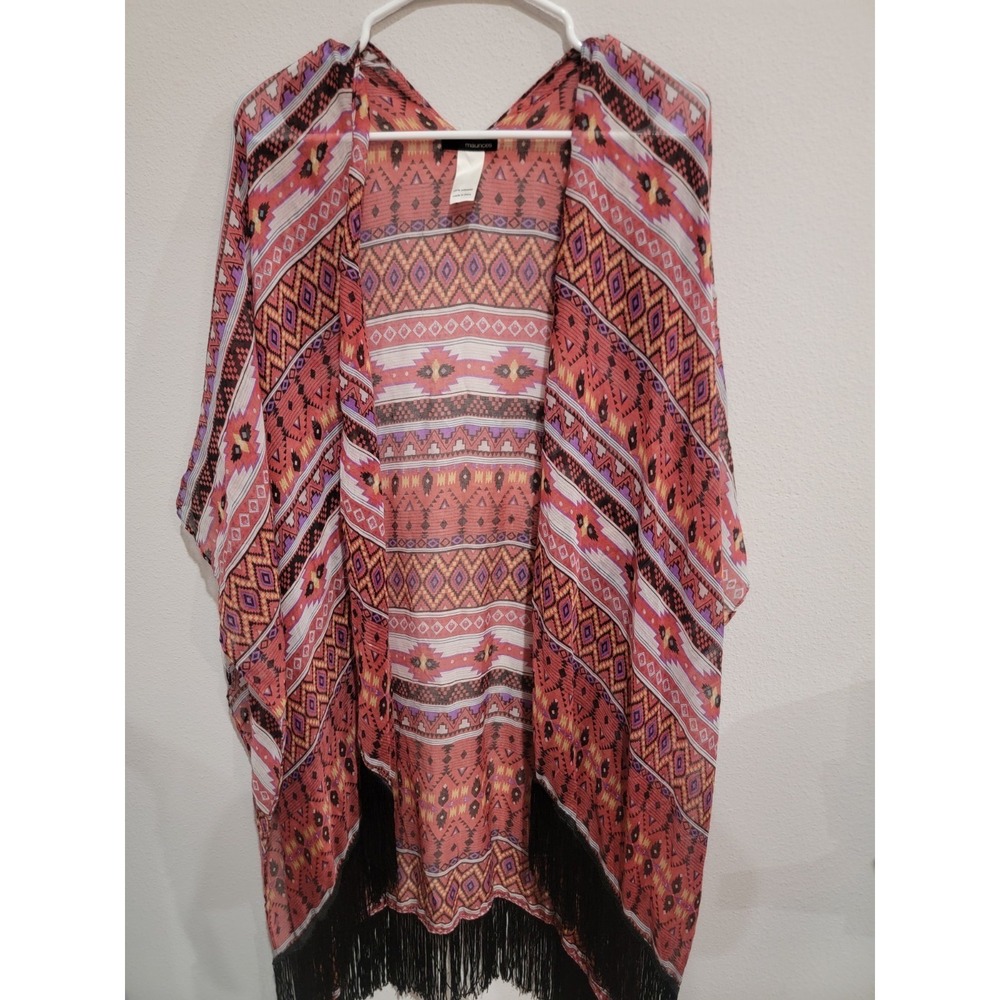 Maurices Aztec Print Tassel Hem Open Front Kimono Shawl Cover up Wrapโ Size OS